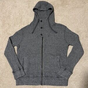 Banana Republic Mens Full Zip Henley Hoodie Sweatshirt Waffle Knit Gray, Sz S